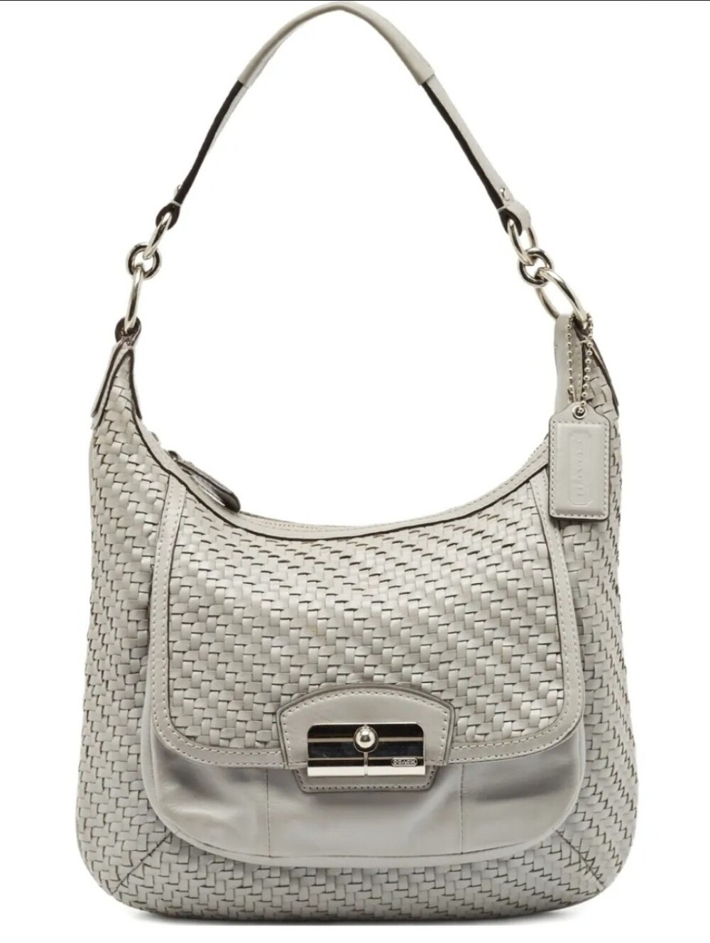 Vintage Coach Kristin Woven Leather Hobo Crossbody Bag in Light Gray